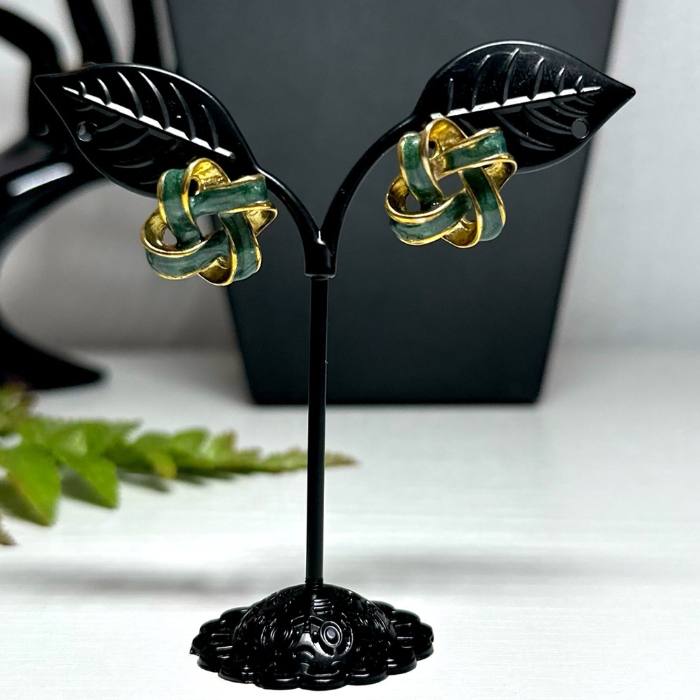 Bright Green Celtic Knot Spiral Twist Shiny Hoop Earrings